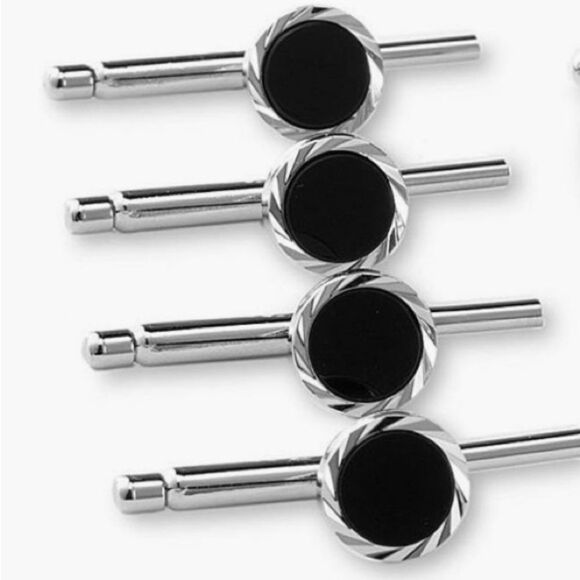 David Donahue Sterling Silver Onyx Diamond Cut Stud Set